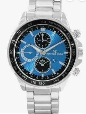 Montres Carlo Chronographic Mens Wristwatch with Silver Tone Case